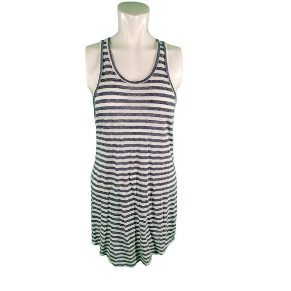Aritzia Community Slub Linen Knit Racerback Mini Dress Blue Stripe Sz S - Picture 1 of 5